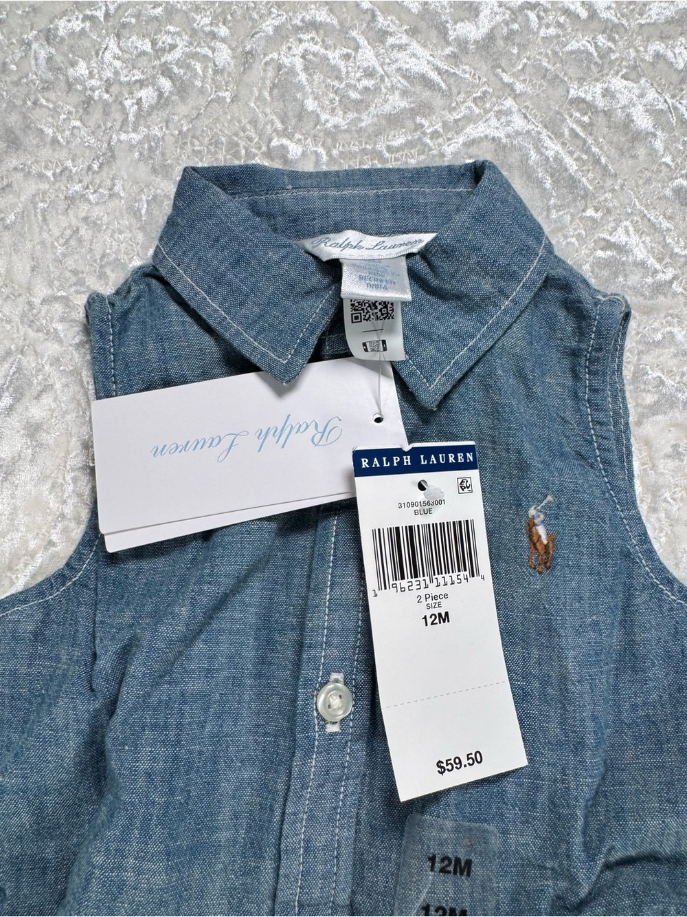 NWT Ralph Lauren Blue Chambray Sleeveless Dress with Multicolor Plaid Belt - Picture 2 of 4